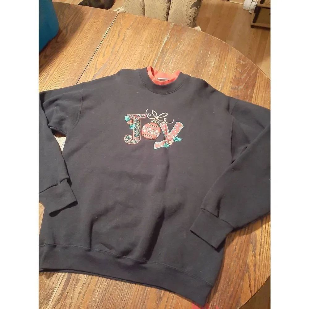 Large Stichery Studio Christmas Holiday Long Sleeve Fleece Sweatshirt Black